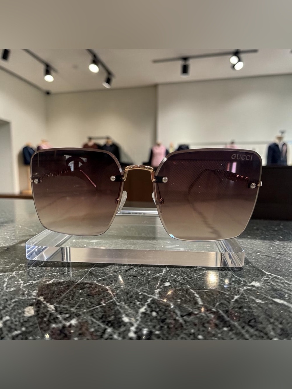 Brown Gradient Rimless Square Sunglasses